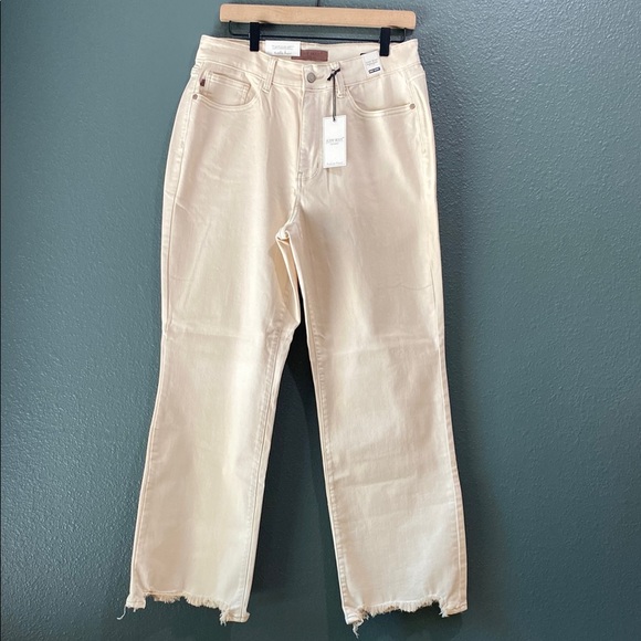 Judy Blue Denim - Judy Blue Women's 14W Straight Fit Khaki Jeans - cream -JB82532C - raw hem